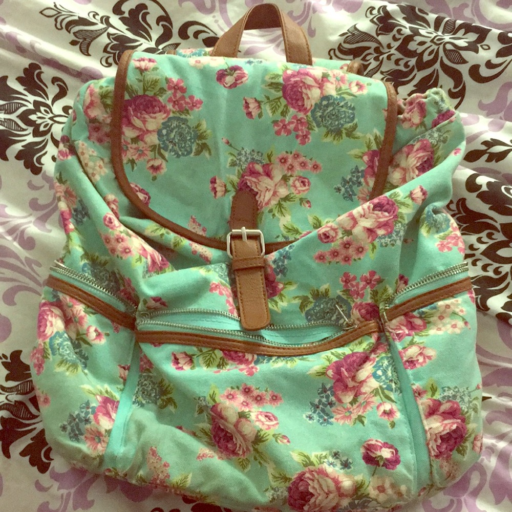 Mint floral backpack